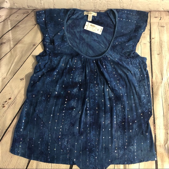 NWT Dressbarn - Dark Blue/Light Blue Sequin Design Scoop Top / Blouse - PL - Picture 3 of 8